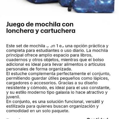 Juego de mochila con merendero o lonchera y cartuchera, combo para la escuela, jarra térmica - 2/3