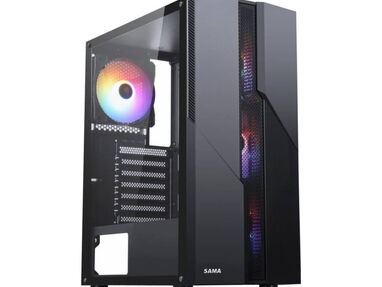 6️⃣9️⃣170usd Chasis Gaming Sama-M2-TG Black Incluye 4 fanes Led  Soporte para Líquida de 360mm  frontal y superior 240mm - Img main-image