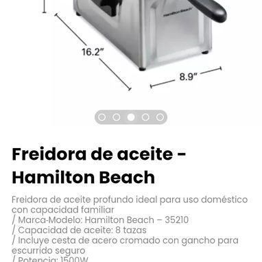 Freidora de aceite -Hamilton Beach. Marca‑Modelo: Hamilton Beach – 35210 - Img 115920621