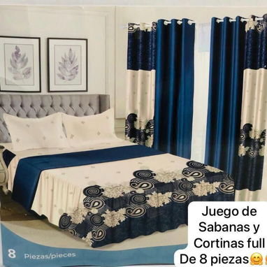 Juego de sábana y cortinas full de 8 piezas (G&L) - Img 123795207