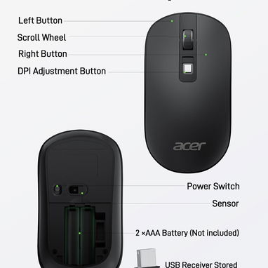 đ±ïž MOUSE INALĂMBRICO ACER SLIM 2.4G USB, 4 BOTONES, DPI AJUSTABLE, HASTA 10M â ENVĂO DISPONIBLE HABANA + GARANTĂA - Img 99763856