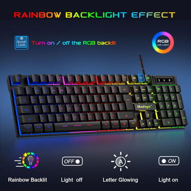 BlueFinger Combo Gamer RGB 4 en 1 Teclado Retroiluminado + Mouse Gaming + Auriculares con Micrófono + Alfombrilla - Img 123370703