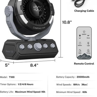 Gonex Ventilador de campamento portátil de tienda de campaña recargable de 20000 mAh 52665268 - Img 120163685