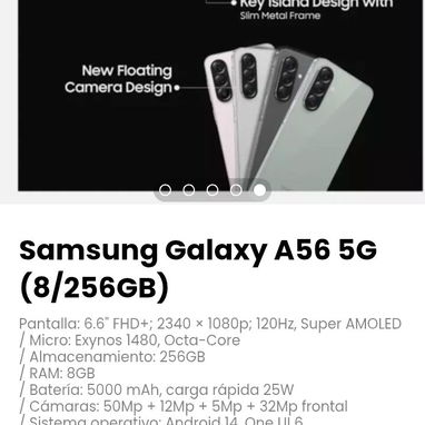 Samsung Galaxy A56 5G (8/256GB). Batería: 5000 mAh, carga rápida 25W - Img 120781275