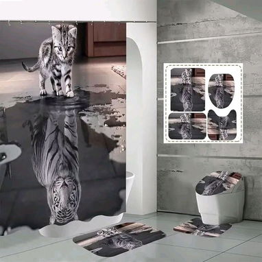 Sets 3D de 4 piezas para baños. Incluye cortina antimoho de tela con sus argollas. - 6/10
