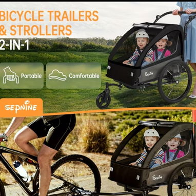 Trailer d bicicleta y moto,Trailer para pasear 2 niños ,Bici y carriola electrica Parrillas Luces intermitentes. - Img 120283333