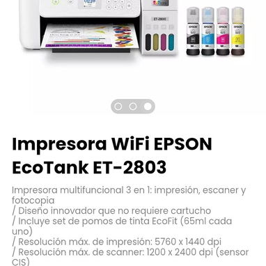 Impresora WiFi EPSON EcoTank ET-280. Impresión, escaner y fotocopia - Img 121783627