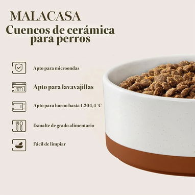 Comedero Bebedero de Cerámica con Base de Madera - 4/5