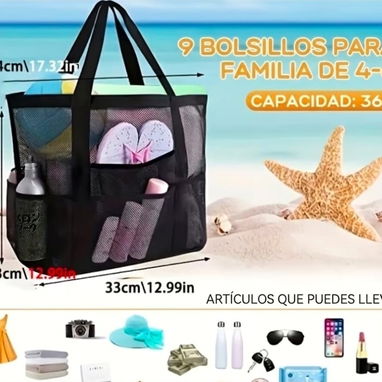 🛍️ Bolsa de playa negra con bolsillos - 2/2