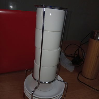 Tazas 4 Piezas Con Organizador Cerámica Acero, Set 4 Tazas Organizador Blanco Cerámica 30cm Altura VPT# - 4/10