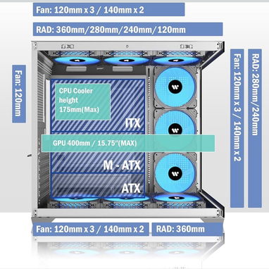 PC CASE ATX 9 PWM ARGB Ventiladores preinstalados, funda de PC para juegos de torre media, carcasa panorámica de vidrio - Img 108724480
