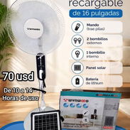 Ventilador Recargable de Pedestal Winwood con panel solar y bombillos 70 usd con mensajería x coste adicional - Img 56033445