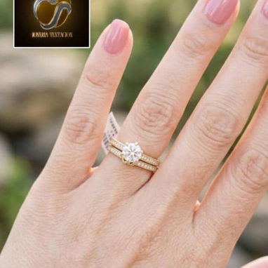 Juego de anillos de compromiso y anillos para mujer de oro 10k - 4/10