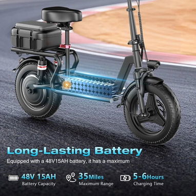 Electric Scooter Adults 25 MPH 43 Miles Range 14'' 1500W E-Scooter with Seat - 3/3