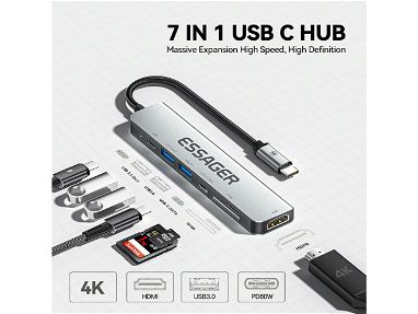 ✳️ OTG HUB 7 Entradas ESSAGER Original 🛍️ Adaptador HDMI 4K Regleta Hub Adaptador USB Tipo C Extensión Hub - Img main-image