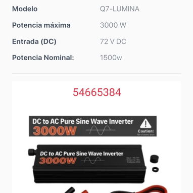 Inversor DC- AC- 72 V a 120 V - 3000 W- W7- lumina - 3/3