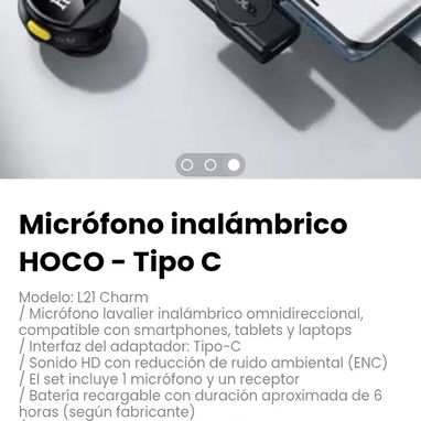 Micrófono inalámbrico HOCO - Tipo C. / El set incluye 1 micrófono y un receptor - Img 115805797