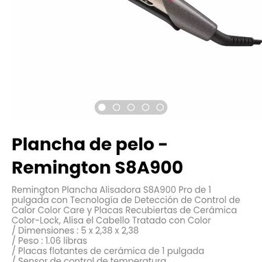 Plancha de pelo - Remington S8A900. Placas flotantes de cerámica de 1 pulgada. Sensor de control de temperatura - 4/5