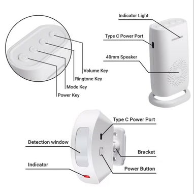 Timbre Alarma Inalámbrica Con Sensor Infrarrojo De Movimiento 3 Modos Y 4 Niveles De Volumen - KERUI 🔶 $50 - 4/6