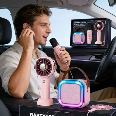 🍑Altavoz Karaoke Portátil con Micrófono y Ventilador de Mano Rosa🍑 - 3/3