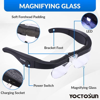 YOCTOSUN Gafas de Aumento Recargables, Gafas Magnificadoras de Cabeza con 2 Luces LED y Lentes Desmontables.....53274327 - Img 120686937