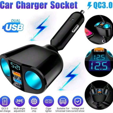 Conector de doble encendedor con voltimetro y puertos USB y C. - Img 124297098