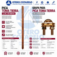 barra de tierra (o pica) de cobre electrolitico toma tierra 1,5m 100micra + grapa para cable - Img 54560818