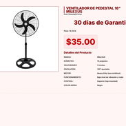 Ventilador de Pedestal 18" Milexus con Oscilación de 120° por $35.00 VPT#-0336 - Img 55310888