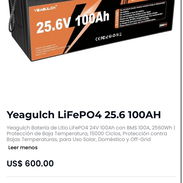 Yeagulch LiFePO4 25.6 100AH Yeagulch Batería de Litio - Img 58236486
