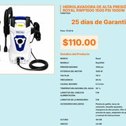 Royal Hidrolavadora 1500 PSI Incluye Manual Español, Lavadora a Presión Royal RWP1500 110V 60Hz VPT#-0526 - Img 55676853