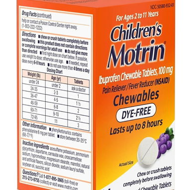 Motrin (Ibuprofeno) tabletas masticables para niños de 2 a 11 años pomo con 24 unidades 20 USD - Img 116409008