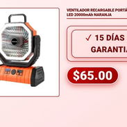 VENTILADOR RECARGABLE PORTÁTIL F6 CON LUZ LED 20000mAh NARANJA VT# - Img 58378700