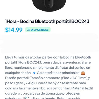 1Hora - Bocina Bluetooth portátil BOC243 - Img 127584364