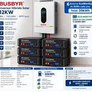 Kit solar de inversor híbrido marca BUSBYR de 12kw 110 y 220v con 6 baterías marca Eco Worthy de 5kwh cada una en total - Img 58014888
