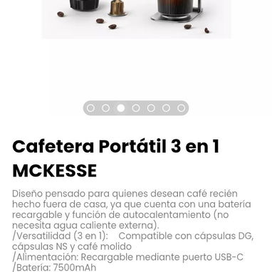 Cafetera Portátil 3 en 1 MCKESSE. Con una batería recargable. Compatible con cápsulas DG, cápsulas NS y café molido - Img 124008195