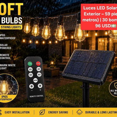 Luces solares para exteriores, ideales para tu negocio o adornar tu hogar. Disponibles de 18 y 30 metros💡 - 2/2