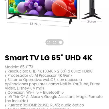 Smart TV LG 65" UHD 4K. Modelo: 65UT73. Nuevo en caja - Img 113563851