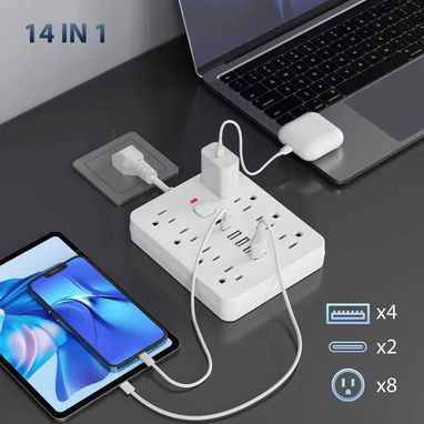 Regleta eléctrica compacta con múltiples tomas de corriente y puertos USB - 5/7