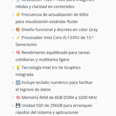 Laptop Lenovo IdeaPad 1 15.6" FHD Intel Core i5-1335U, 8GB RAM - 256GB SSD Más Base Enfriadora - 🩶 Gris 🔶 - 6/7