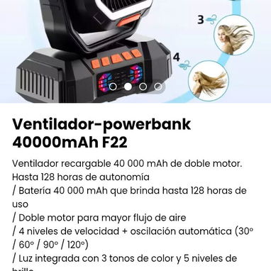 Ventilador-powerbank 40000mAh F22. Nuevo - Img 104861871