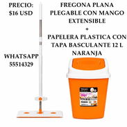FREGONA PLANA PLEGABLE CON MANGO EXTENSIBLE+PAPELERA PLASTICA CON TAPA BASCULANTE 12 L NARANJA, ENTREGA DE FACTURA - Img 55742060