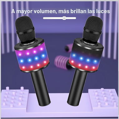 Micrófono de karaoke BONAOK para niños y adultos - micrófonos Bluetooth con luces de disco, efecto eco, altavoz incorpor - Img 118908389