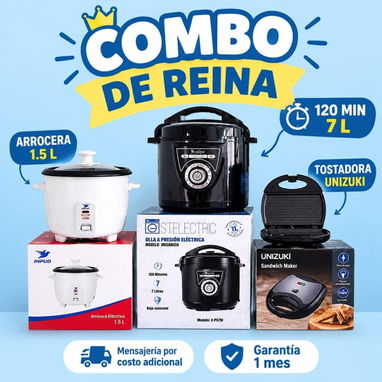 60 usd Arrocera 1.5L+tostadora /120 usd Reina 120 min 7L +arrocera 1.5 L+tostadora /olla Reina 7L+arrocera+Cafetera $125 - 2/3