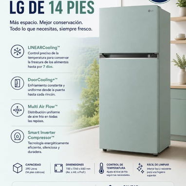 Refrigerador LG 14 Pies. Enfriamiento Constante e Uniforme. Eficiente y Duradero. Verde/ Rosa - Img 123775992