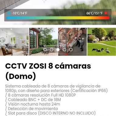 CCTV ZOSI 8 cámaras (Domo). 8 cámaras resolución Full HD 1080P. Slot para disco (DISCO INTERNO NO INCLUIDO). Nuevo - Img 109919912