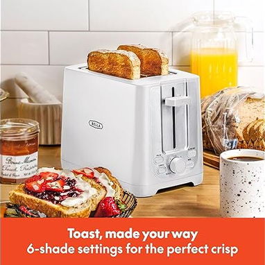 🍞 BELLA Tostadora 2 Rebanadas Ranuras Anchas Auto Shut-Off Blanca 6 Niveles + Defrost & Reheat | Envío* + Garantía** - Img 112949947