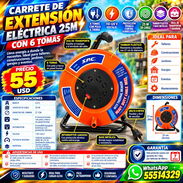 CARRETE DE EXTENSIÓN ELÉCTRICA 25M CON 6 TOMAS, NUEVO EN SU EMPAQUE CON FACTURA Y GARANTÍA. VARIEDAD - Img 58238553
