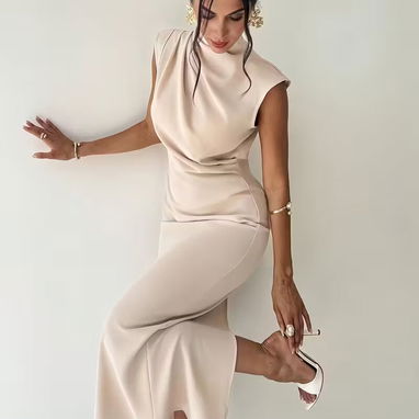 Deluxe Cream - Vestido Elegante de Línea A para Mujer con Lápiz - 4/5