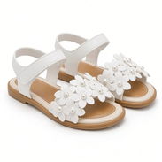 Sandalias Blancas Niñas Flores Perlas Tira Velcro Verano Playa Uso Diario - Img 58190862