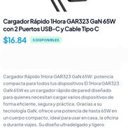 Cargador Rápido 1Hora GAR323 GAn 65W con 2 Puertos USB-C y Cable Tipo C. - Img 56813391